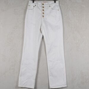 Tory Burch White High Rise Button Fly Embroidered Flower Cropped Jeans Size 27‎